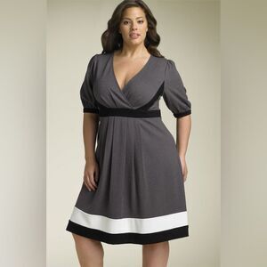 Calvin Klein Colorblock Puff Sleeve Midi Dress in Gray & Black Size M